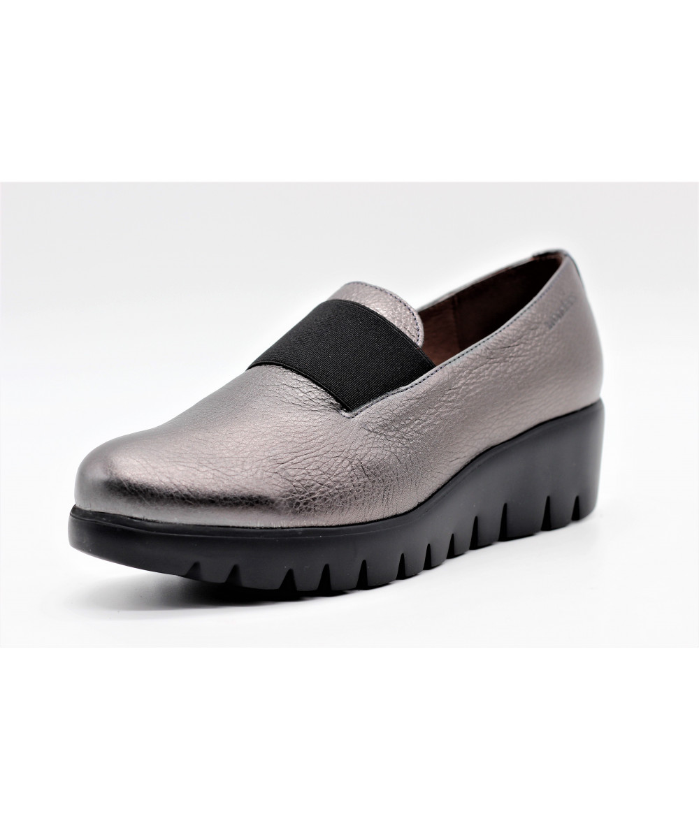 WONDERS C33135 Mocassin Pour Femmes En Cuir Métallisé Plomb